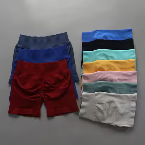 Sexy V-Shaped Back Low Ribbed Waist Band Yoga Shorts Seamless Scrunch Bum Workout Gym Shorts Booty Hight Stretch Running Shorts