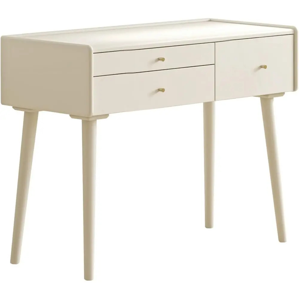 

Creamy White Vanity Desk with Drawer, Solid Rubberwood, 18x38x32, Study or Bedroom Use