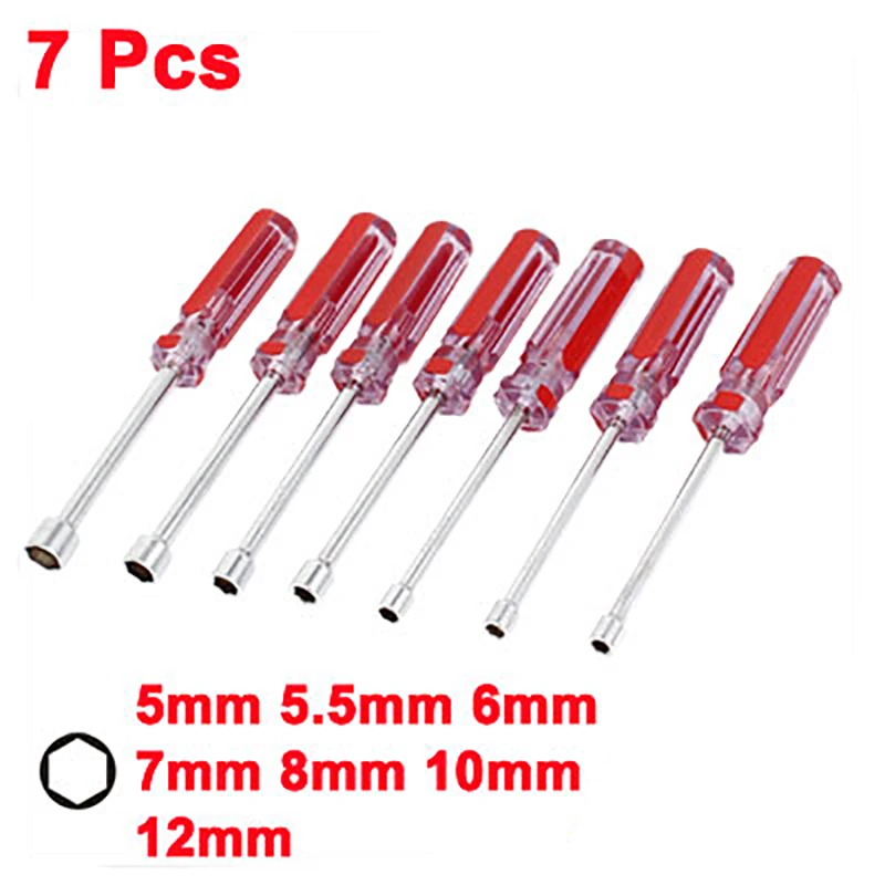 7pcs Metal Socket Driver Wrench Screwdriver Hex Nut Key Nutdriver Screw Driver Hand Tools 5mm/5.5mm/6mm/7mm/8mm/10mm/12mm