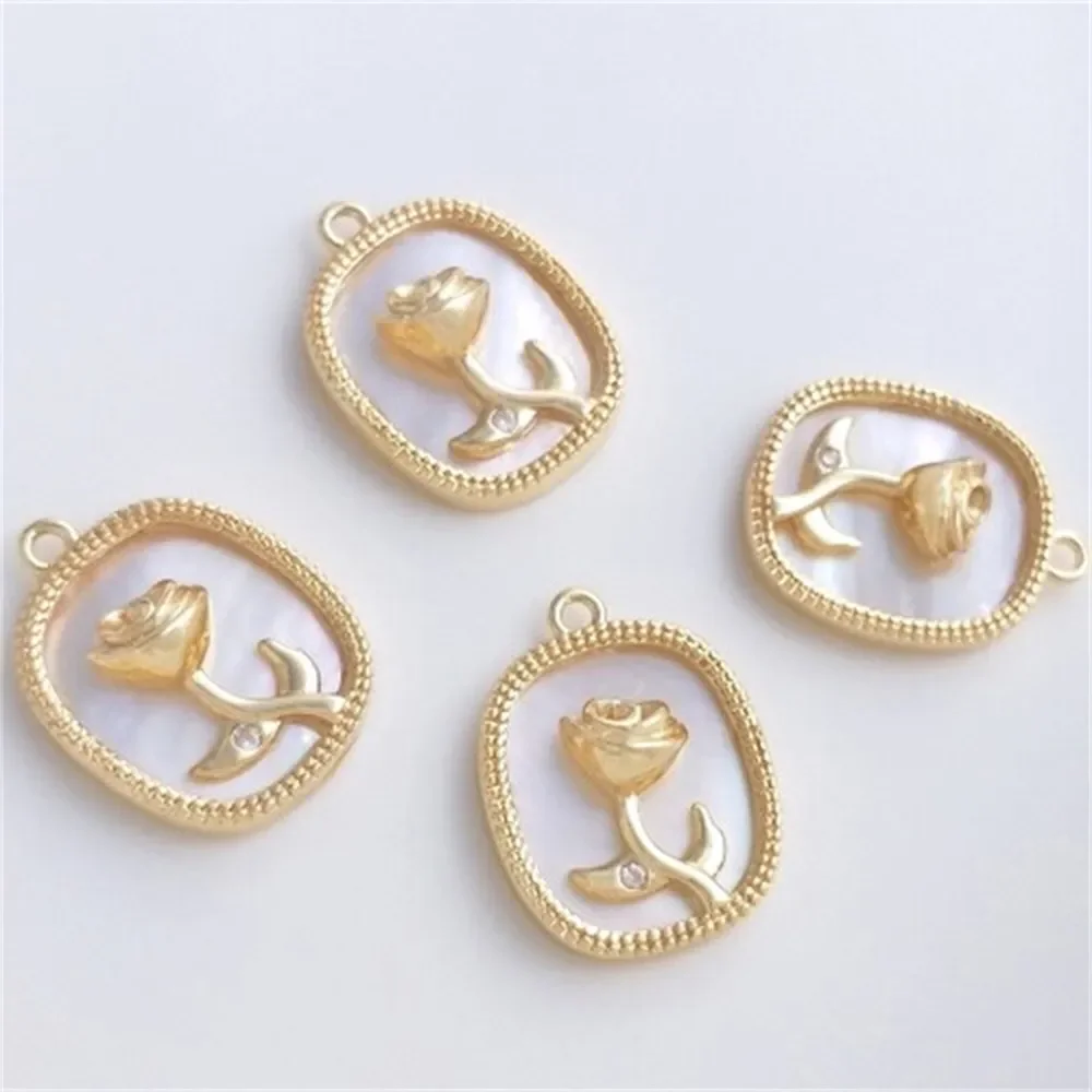 

Inlaid with Natural Seashells Rose Frames Pendant with 14K Gold DIY Necklace Jewelry Charms Pendant Accessories K427