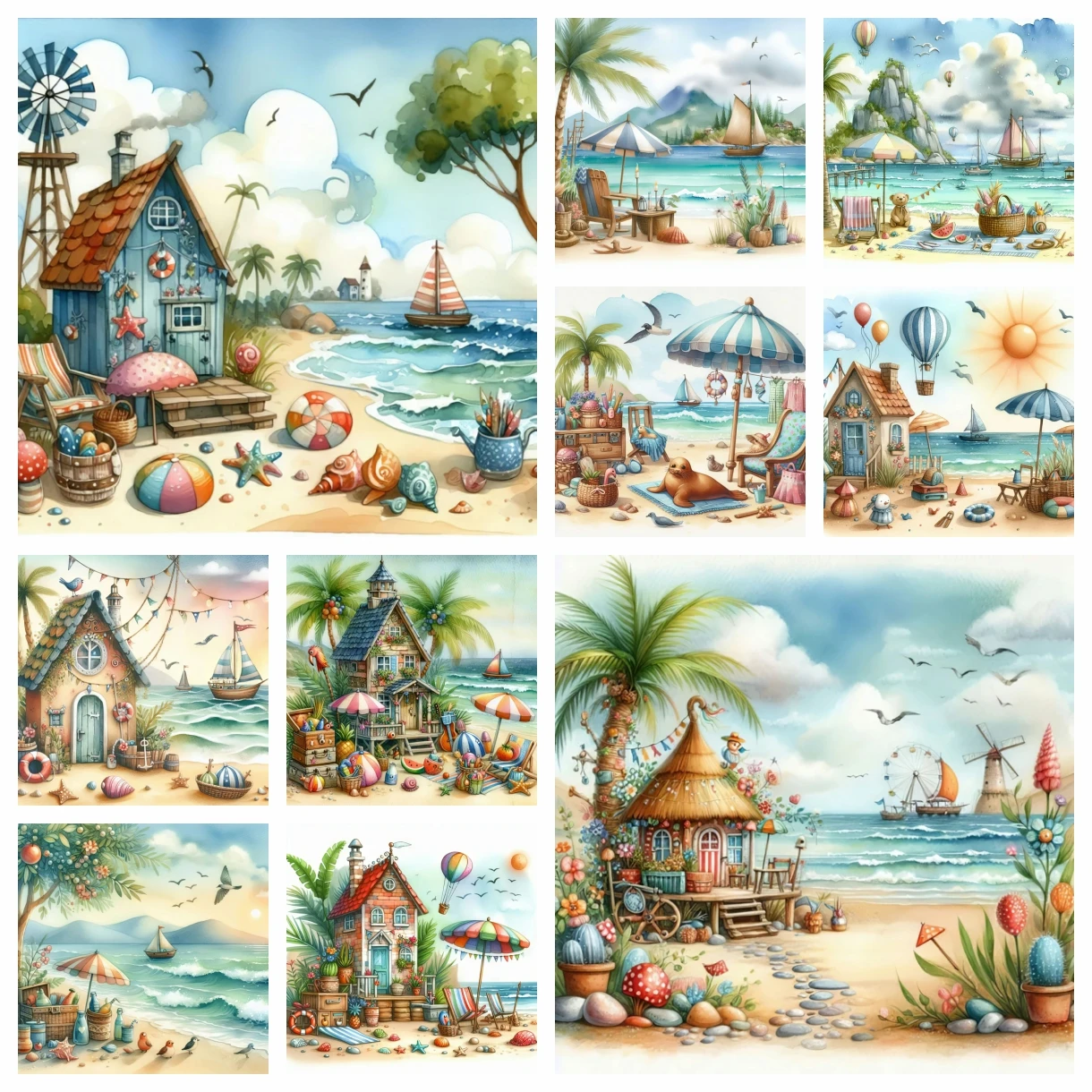 Beach Vacation House Diamond Painting Set Sailboat Landscape Cross Embroidery Rhinestone Mosaic DIY Art Designer Home Decor Gift