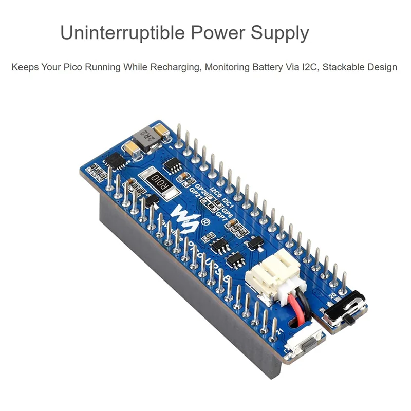 Waveshare-Fonte de Alimentação Ininterrupta, Módulo UPS B para Raspberry Pi Pico Board, Monitoramento da Bateria Via I2C Bus, Design Empilhável