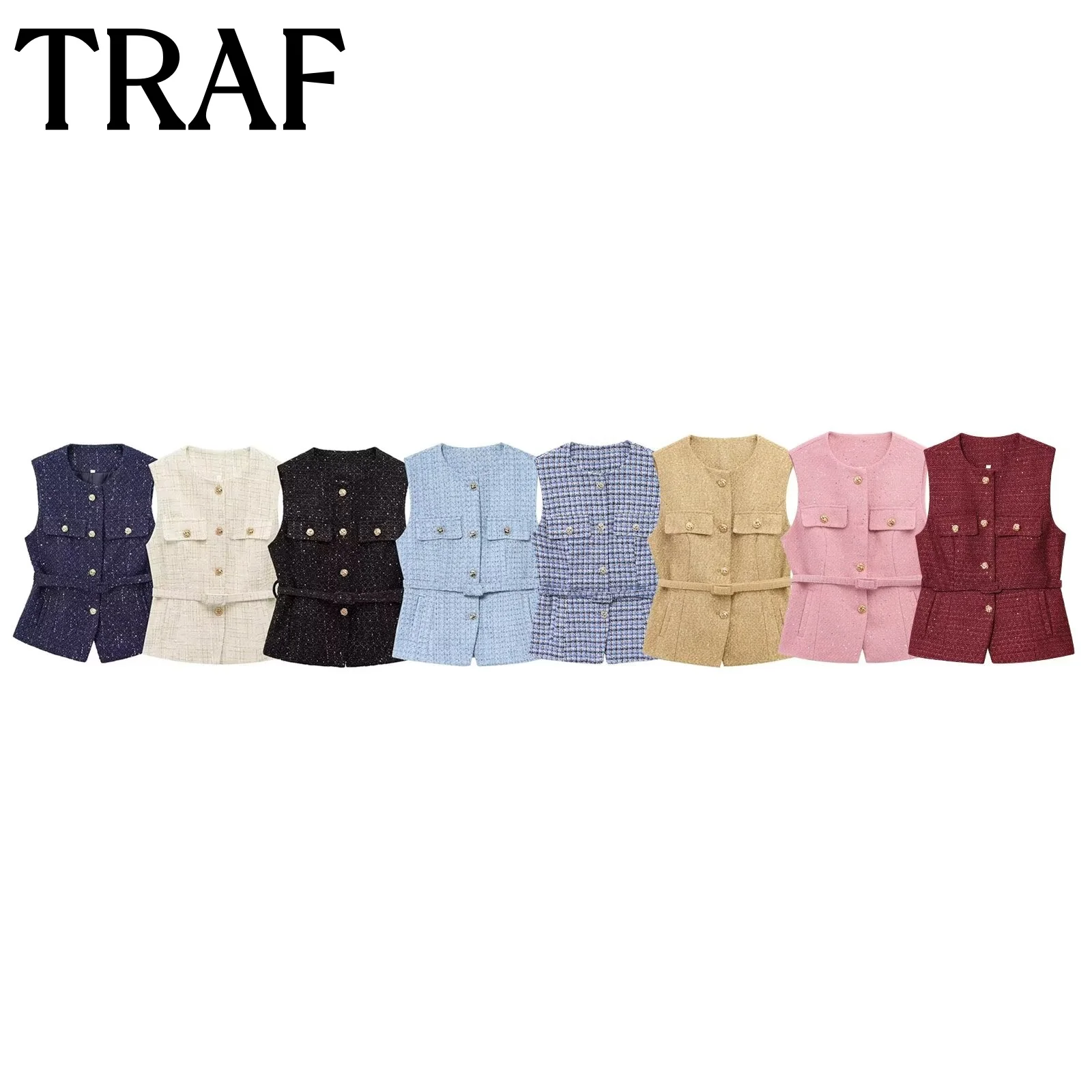

TRAF Fashion Slimming Round Neck Sleeveless Women's Autumn New Style 2025 Belt Bead Decoration and Striped Tank Top