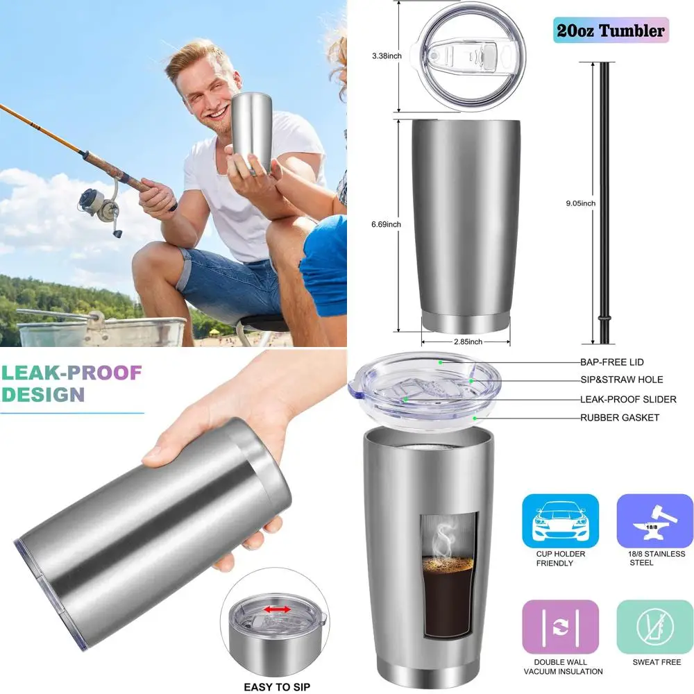 

12-Pack Stainless Steel Vacuum Insulated Tumblers with Lids and Straws for Travel