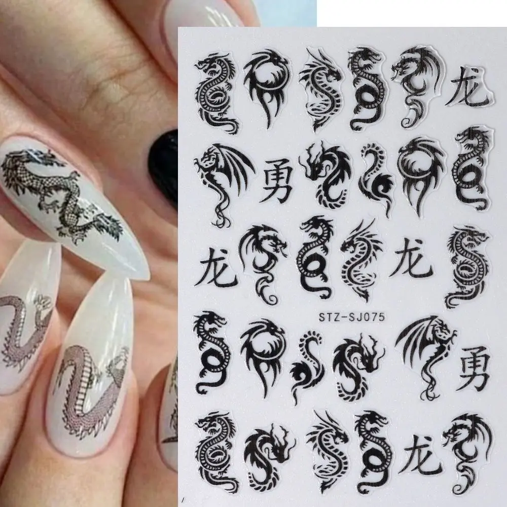 Portable Cute Dragon Nail Stickers Gold Silver Nail Art Stickers Fireworks Dark Dragon New Year Nail Decals Spring Festival