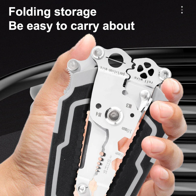 Foldable Wire Stripper Electricians Maintenance Anti-Slip Stripper Cable Multitool Wire Stripper Piler Wire Cutter Crimping Tool