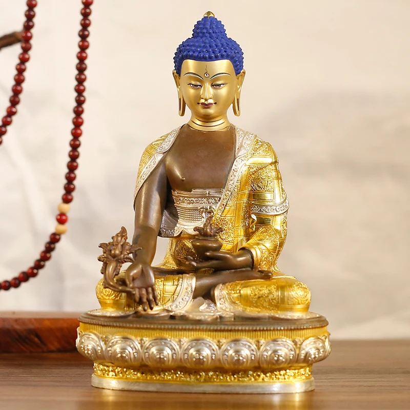 GOOD quality Buddha statue Asia Nepal HOME temple bless safe healty luck Gilding Sakyamuni Medicine