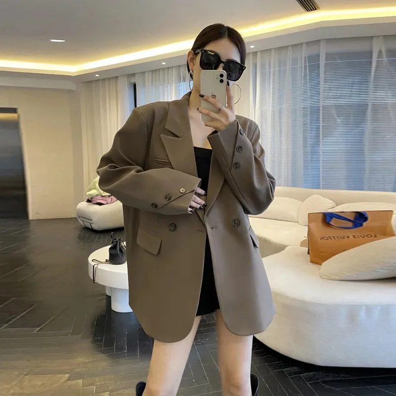 เสื้อเบลเซอร์ผู้หญิง ความยาวปานกลาง สไตล์ลำลอง ทรงหลวม สไตล์เกาหลี สีพื้น แขนยาว เหมาะสำหรับใส่ทำงานหรือโอกาสทางการ