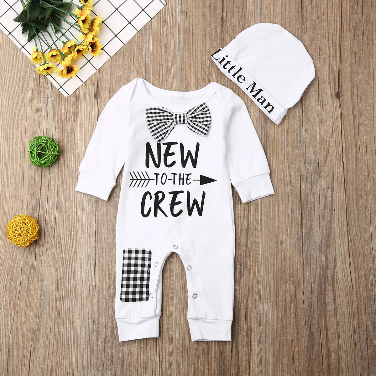 

Newborn Boys Girls Jumpsuit Infant Baby Letter Print Long Sleeve Romper Playsuit Hat