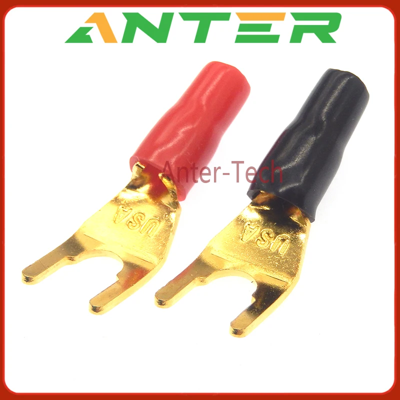 4Pcs Y U Shape Spade Banana Plug Gold Plated Fork Banana Plug Jack Plug Solderless Speaker Cable Power Terminal Connector