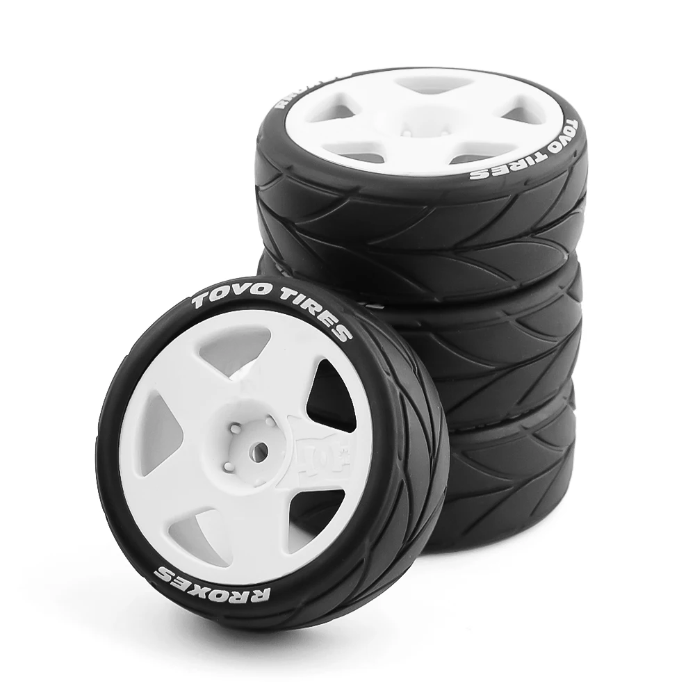 4 Uds RC 1/10 neumáticos de goma en carretera y rueda de plástico para 1/10 RC coche de rally en carretera HPI Tamiya TT01 TT02 Kyosho Wltoys