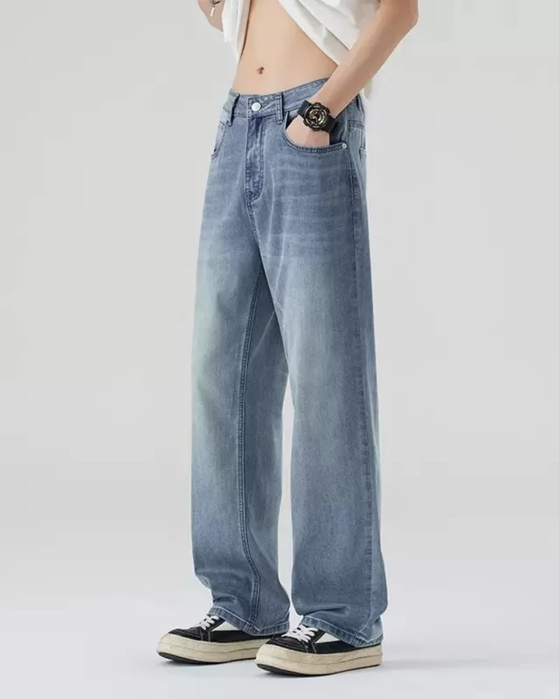 

Men's Loose-Fit Drop-Crotch Flare Pants with Destructive Cut - Japanese & Korean Fashion Trend for Summer, American Washed Vinta