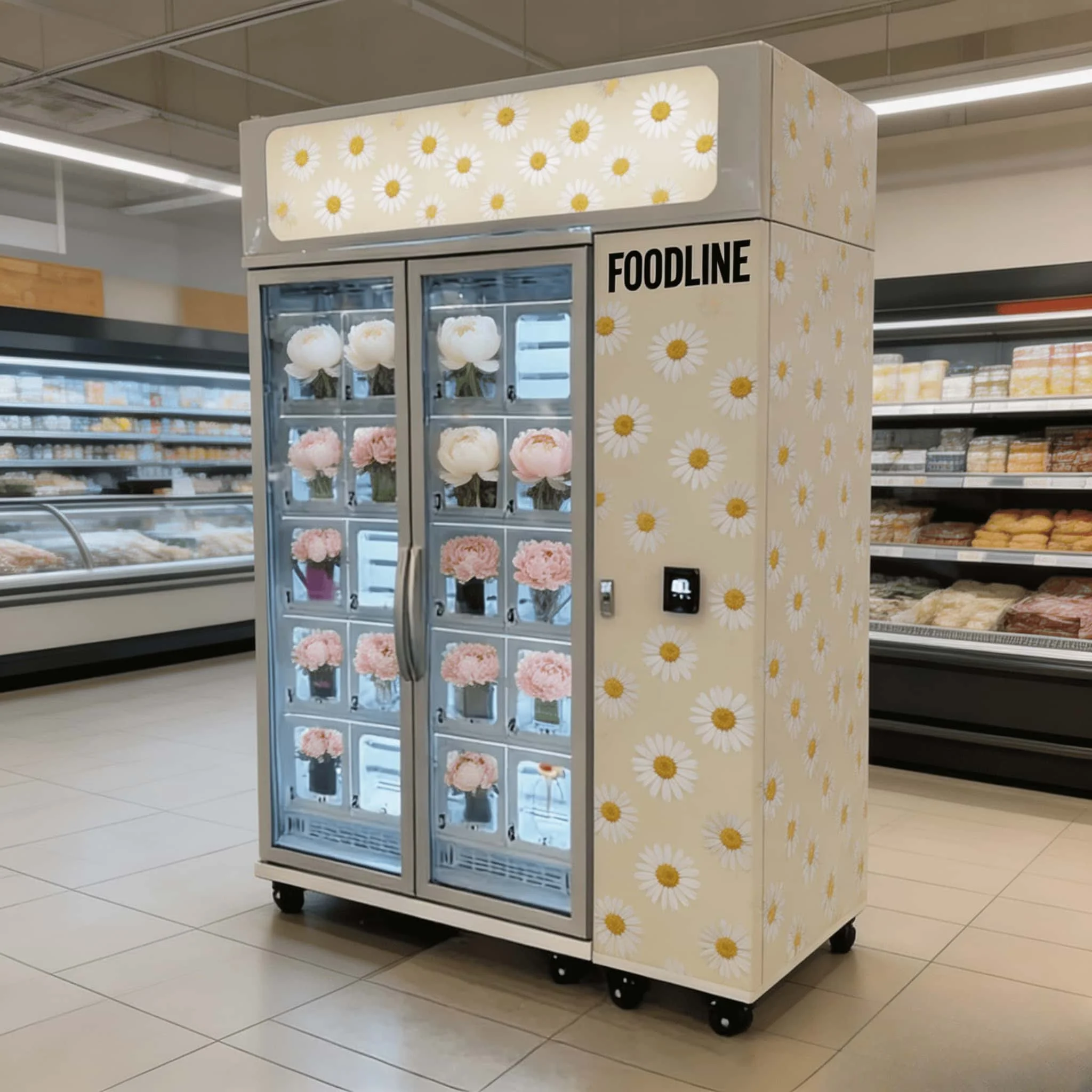 FOODLINE Budget Small Flower Vending Machine Intelligent Unlock Cooling Cabinet Self Selling Bouquet for Small Flower Shop