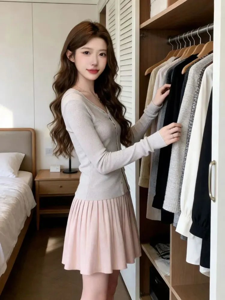 

Корейская стильная универсальная юбка А-силуэта с высокой талией для женщин, осенне-зимняя, маленьких размеров, в студенческом стиле, плиссированная