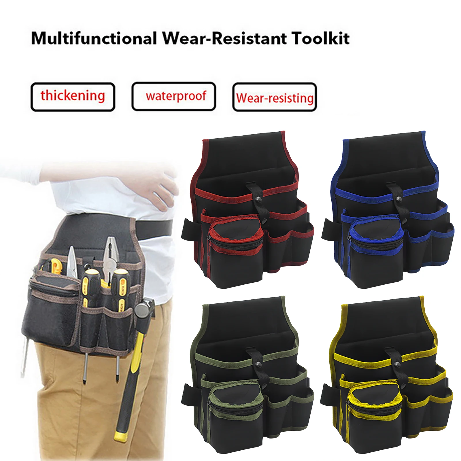 Electrician Tool Pouch Adjustable Buckle Multi-Pocket Organizer Tool Storage Bag for Electricians Handymen Work Maintenance