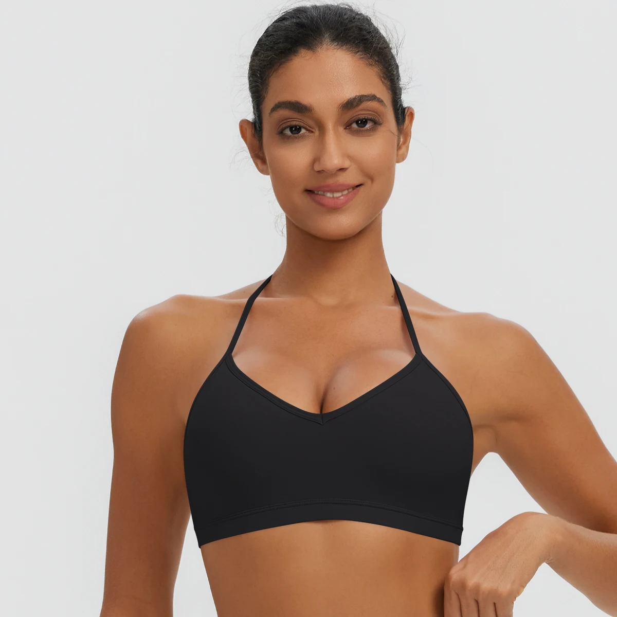 Damen-Sommer-Tanktops, einfarbig, mit Raffung, Yoga-BH, sexy, schöner Rücken, dünne Schulterträger, Sport-BH, Fitness-BH, Lauf-BH – Detail 7
