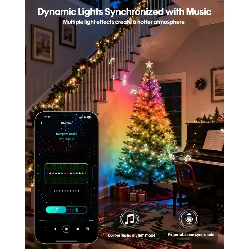 Smart RGB Fairy String Light Bluetooth APP Control Music Sync Dynamic Twinkle LED Garland Light for Room Wedding Birthday Decor