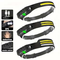 1PC Sensor Headlamp USB Rechargeable Led Head Torch Built-in Battery Flashlight Waterproof For Outdoor Camping Fishing Headlight