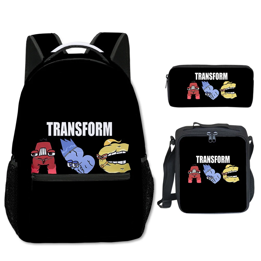 Classic Popular Alphabet Lore 3D Printed 3pcs/Set student School Bags Travel Notebook Backpack Crossbody Lunch bag Pencil Case