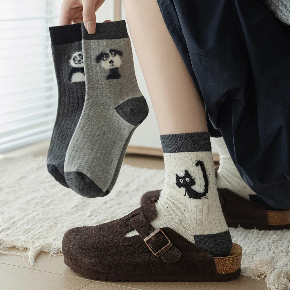 Caroon Cat Dog Panda Women Socks Embroidery Japanese Kawaii Cute Socks Korean Fashion Harajuku Retro Streetwear Long Socks Gifts