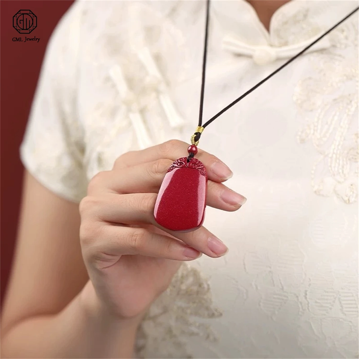 Natural Purple Gold Sand Cinnabar Plain Smooth Plaque Pendant Imperial Red Sand Stone Amulet Unisex Men Women Minimalist
