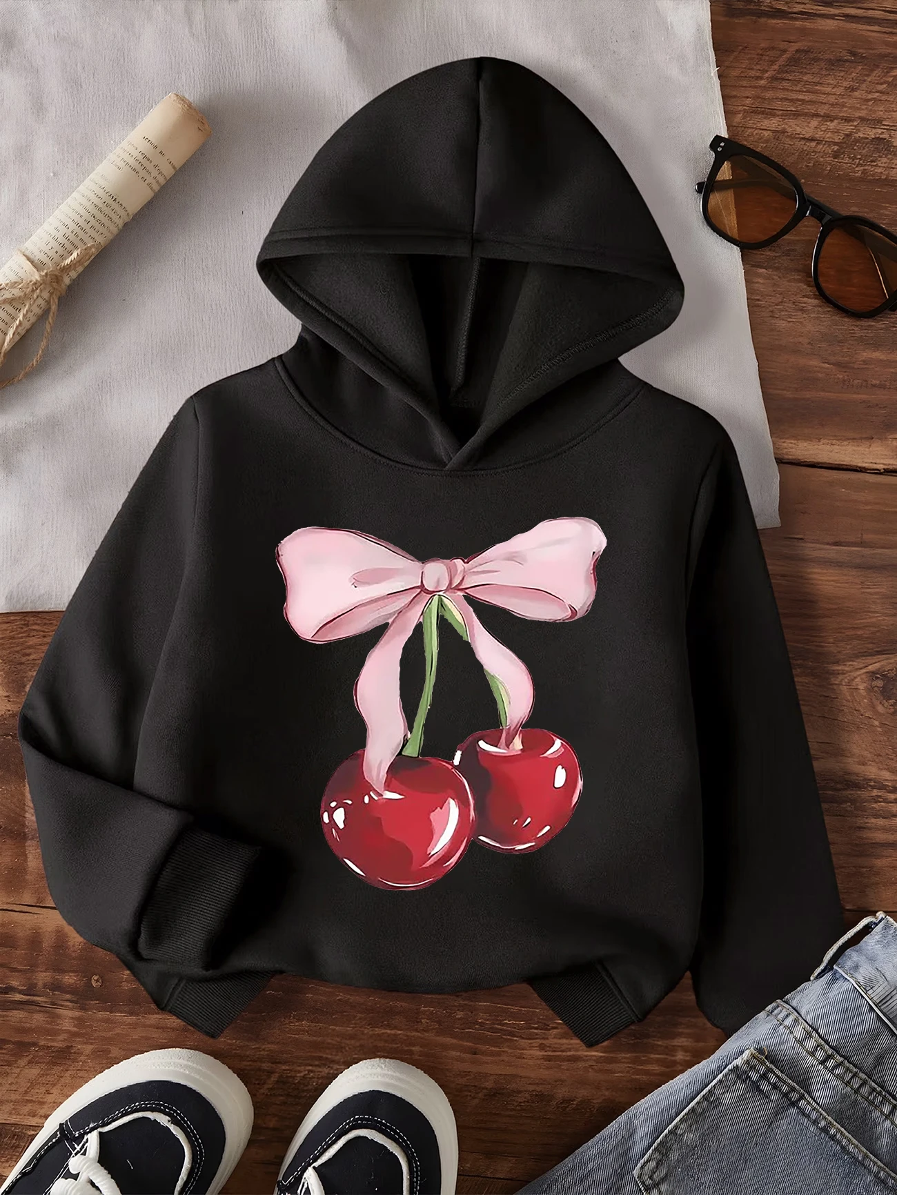 Girls Sweatshirt Y2k Bow with Cherry Fashion Design Children's Cute Hoody for Boys Girls Autumn Spring Casual Hoodies
