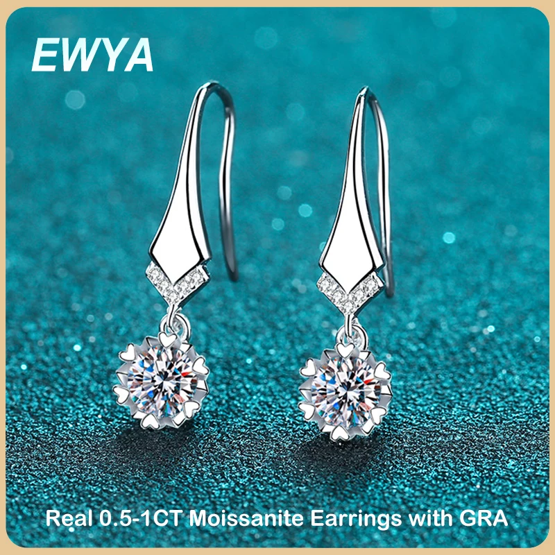 

Серьги-подвески EWYA с муассанитом 100%-1 карат для женщин и девушек, серьги-подвески из серебра 0,5 пробы с платиновым покрытием и бриллиантами, Изящные Ювелирные украшения