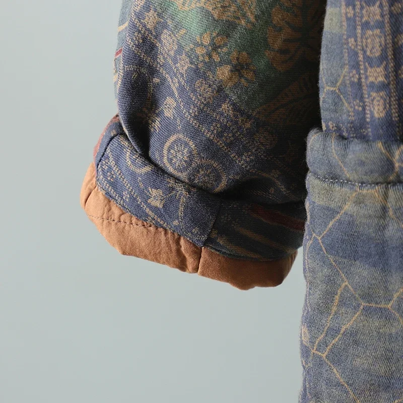 Warm Cotton Jaet Women's Retro Button Long Sve Straight Cut Thermal Cotton Clothes Stand Collar Ket Cotton Coat 2025