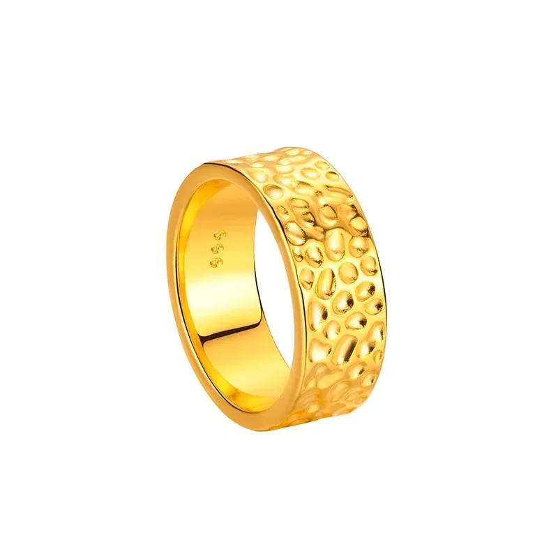 9999 real gold 24K yellow gold Handmade hammer ring for men and women couples image 5