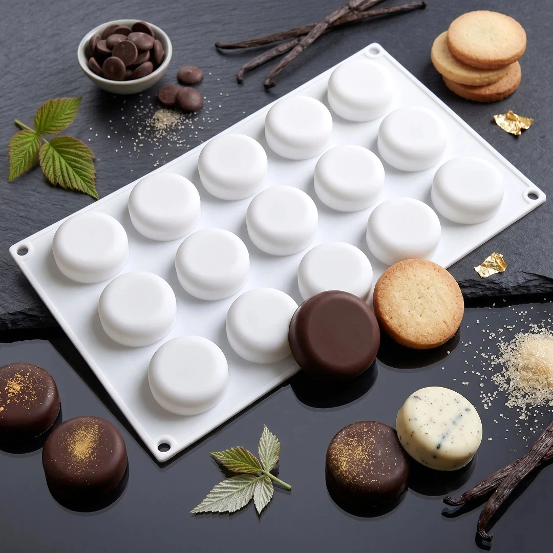 1pcs15 cavity flat bottomed semi-circular silicone baking mold, suitable for mousse cakes, French desserts, pastries, chocolate