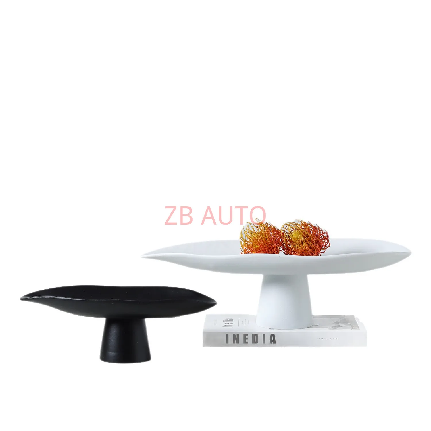 Modern new Chinese style Nordic creative black and white resin tray fruit plate long fruit plate home model room soft decoration