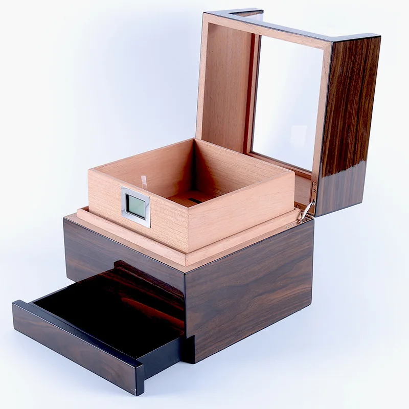 Cigar Cabinet Mellow Cedarwood Cigar Humidor Stylish Curved Ebony Light Luxury Model
