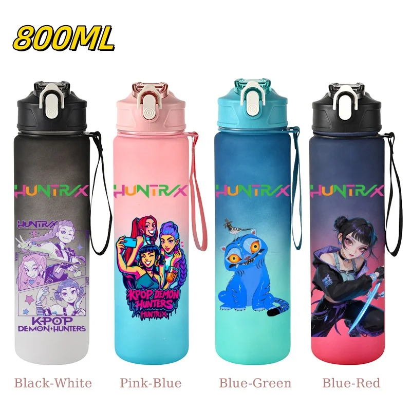 

800ML KPop Demon Hunters Large Capacity Sports Water Bottle Leak Proof Colorful Plastic Cup Outdoor Sport Portable Water Bottle