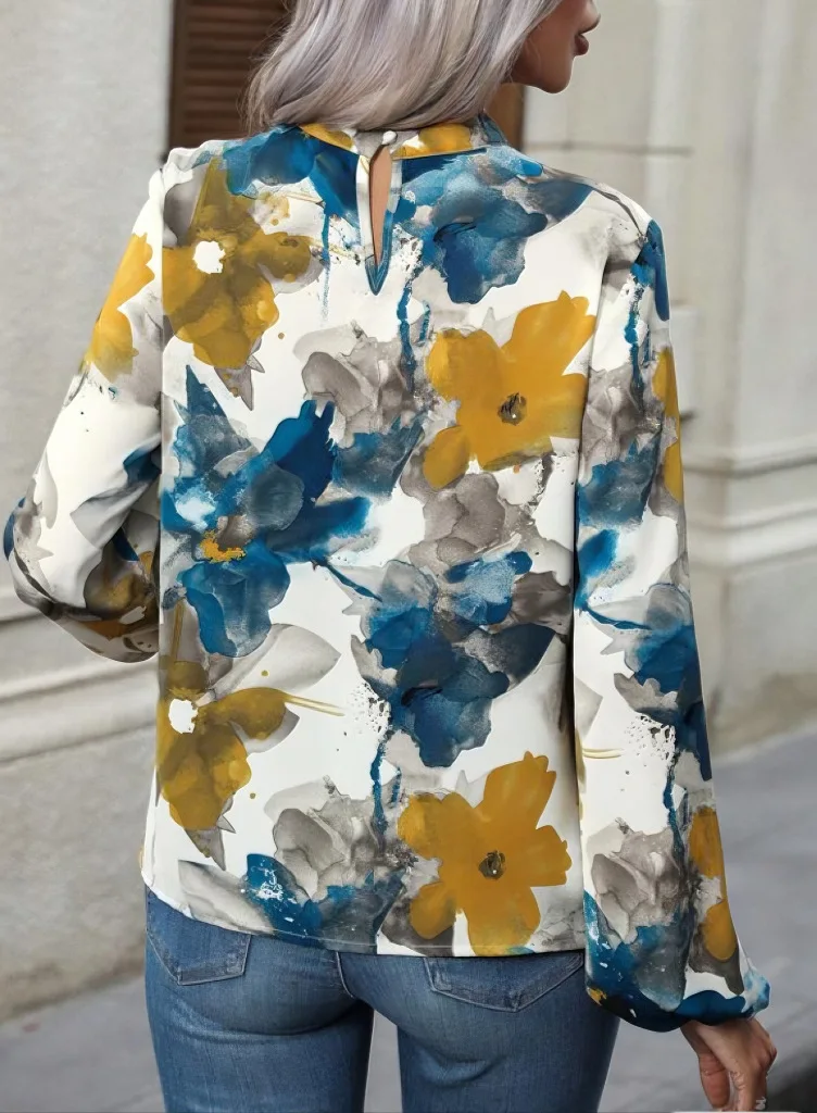 2024 Women\'s Spring and Autumn New Style Casual Commuting Elegant Colorful Flower Fashion Temperament Top Bottom Shirt