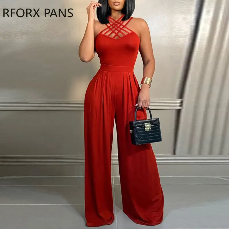 Women Elegant Tank Sleeveless Sexy Formal Straight Leg Working Jumpsuits