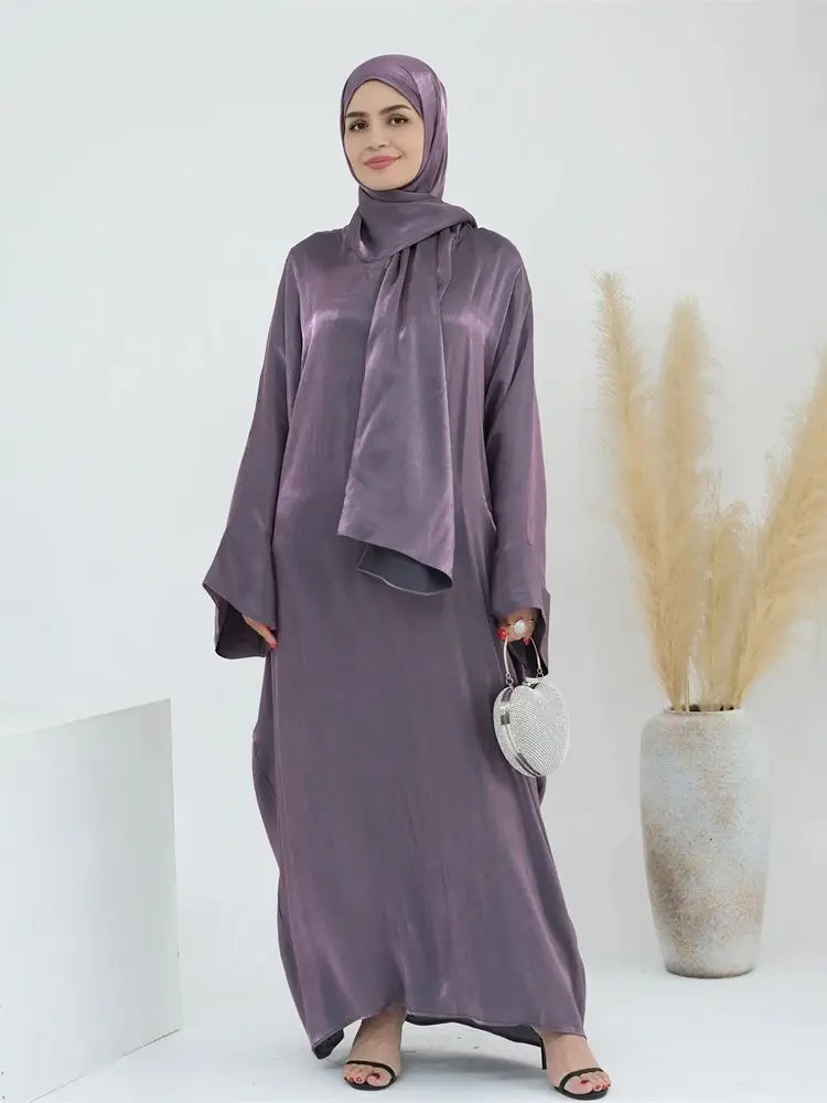 Eid Modest Satin Khimar Abaya Dubai Luxury 2024 Muslim Islam Arabic Abayas For Women Kaftan Hijab Dress Robe Femme Musulmane