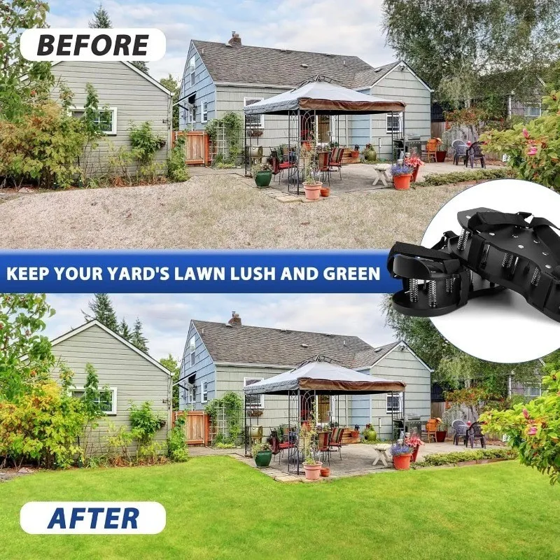 【PRICE REDUCT】Spring Base Lawn Aerator Shoes With Auto Leaf Cleaning High Resistance Spikes Easy Installation Tool