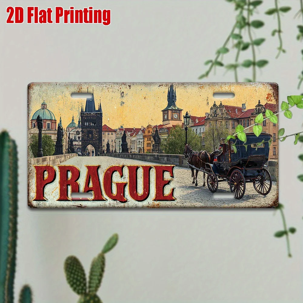 2D Flat Printing, 1pc, Vintage Metal Sign, for Decorationg Only, Outdoor Wall Art  PRAGUE Aluminum Sign with Historic City