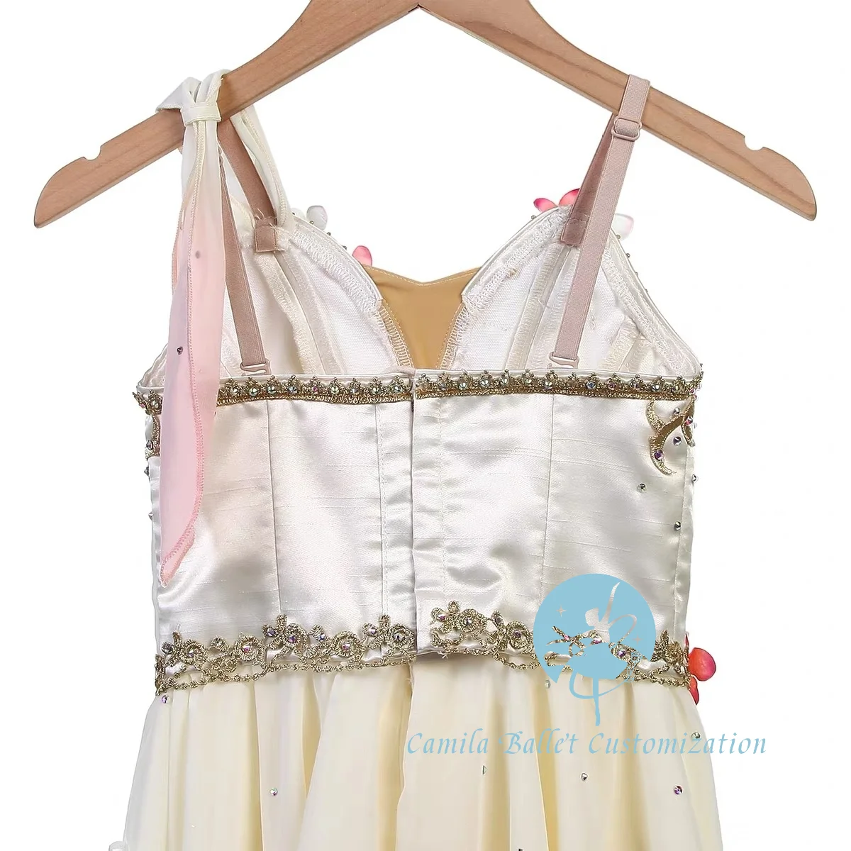 High-end new custom pink gradient flowers Cupid ballet competition performance chiffon skirt adult and kids