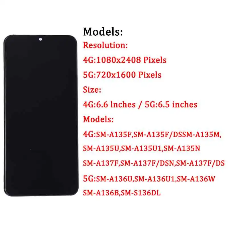 Dla Samsung A13 4G 5G A135 A136 Wyświetlacz LCD Ekran dotykowy Digitizer Zespół Dla Samsung A135 A135F A135U A137 A136U