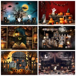 Halloween Photography Backdrop Horror Moon Night Ghost Bat Pumpkin Magic Witch Portrait Photographic Background Photobooth Props