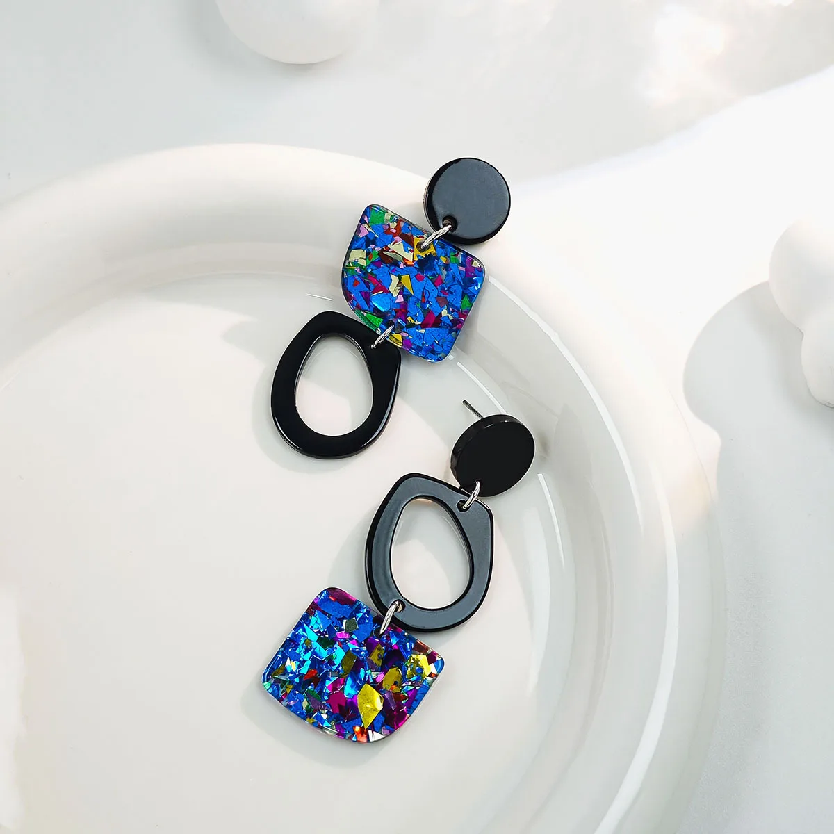 Irregular Geometric Hanging Modern Trend Earrings Women\'s Chic Ornament Charming Colorful Sequin Long Asymmestry Acrylic Earring