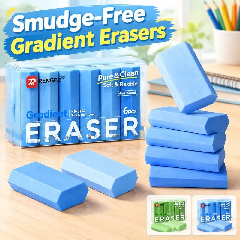 Gradient Hexagonal Erasers Vibrant Multi-color Design No Residue Wiping Tool for Primary Kids Smooth Pencil Mark Remover