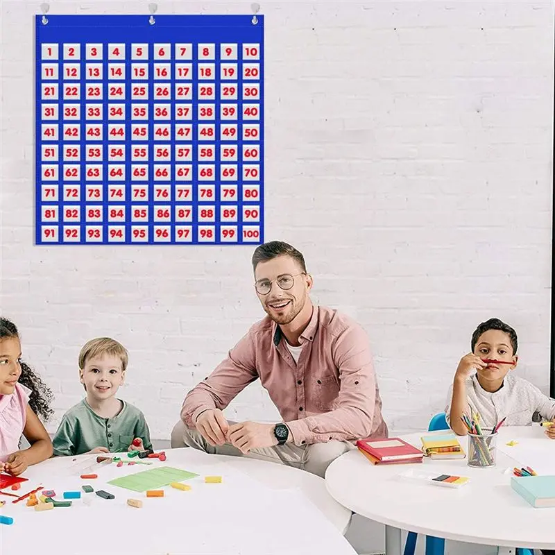 A01K-ポケットチャート 百の数（1～100）数字ボード 教師の授業用 教室用 家庭用