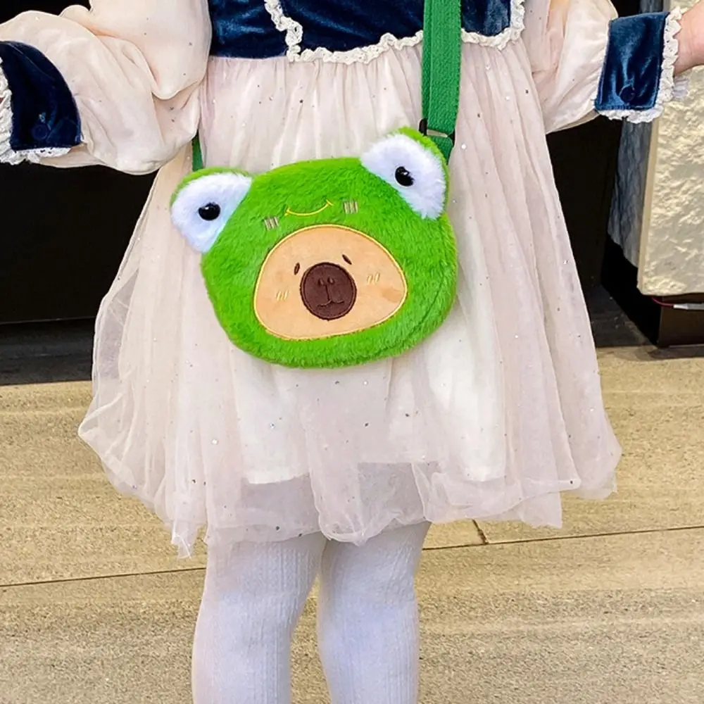 大容量カピバラぬいぐるみショルダーバッグ漫画動物PPコットン動物クロスボディバッグジッパー付きポータブルカエル型コインパース