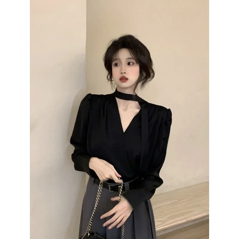 Elegant and Youth Woman Blouses Office Lady Oversized White Shirts Chic Long Sleeve V-neck Tops Korean Review Many Clothes