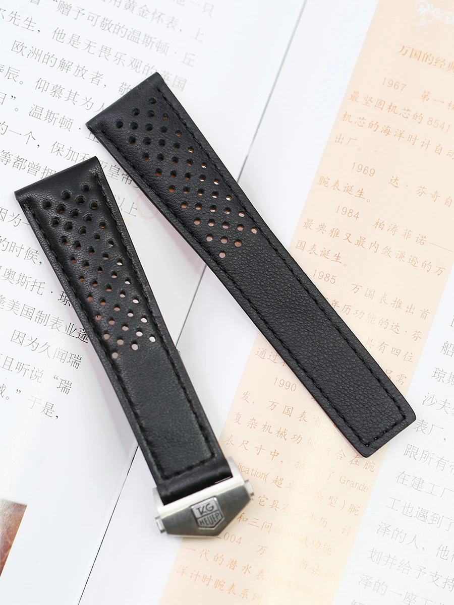 SAUPPO Suitable for TAG Heuer MONACO Men Watch Band Top Layer Leather Belt Calf Skin Leather Watch Accessories with Clasp