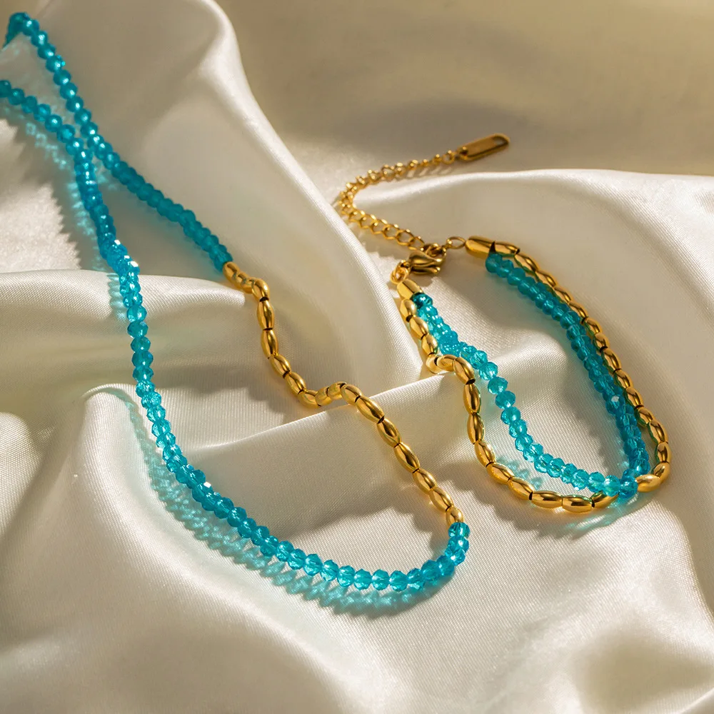 Gold Plated Blue Bead Bracelet 5