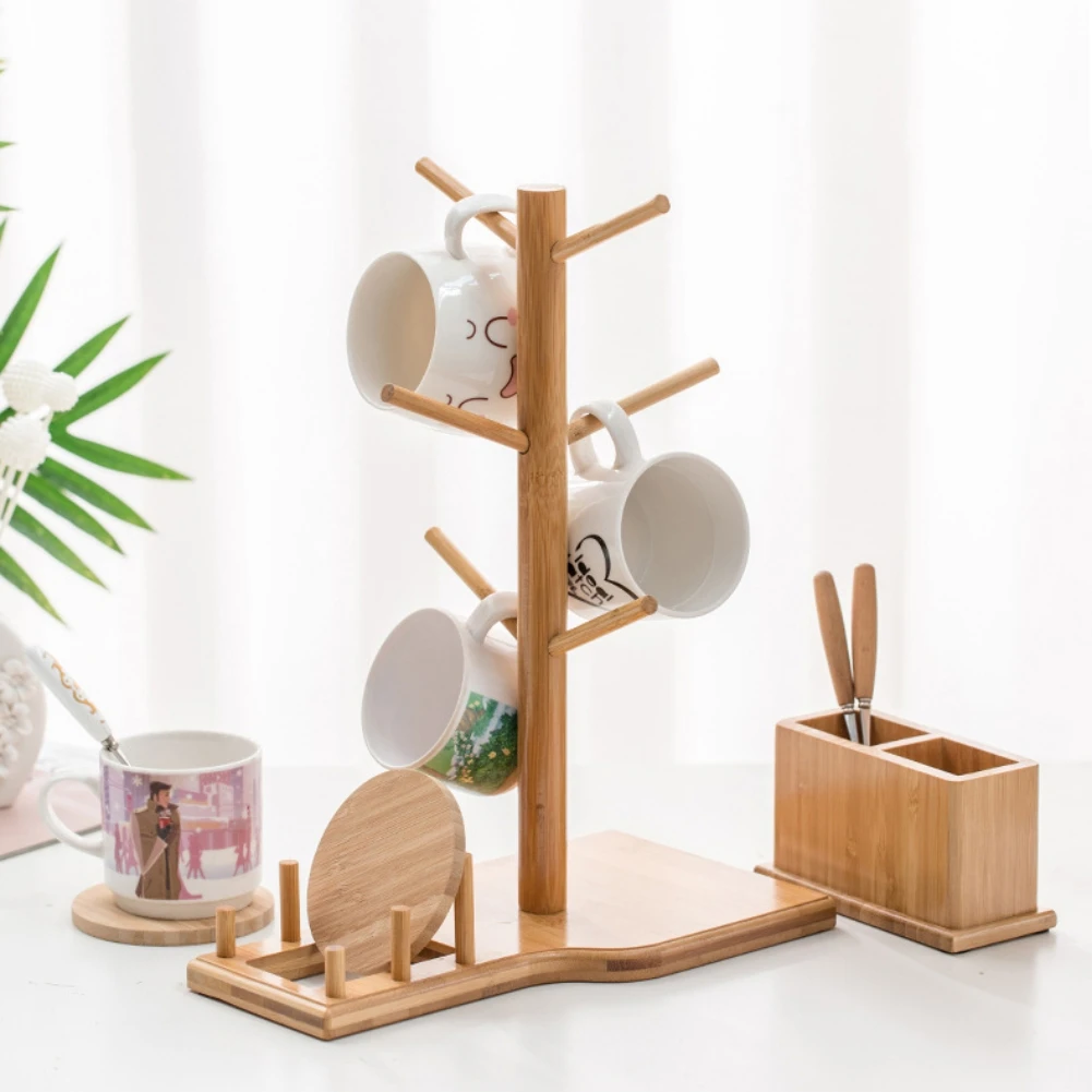 Tree Shape Coffee Tea Cup Holder Stand Home Kitchen Mug Hanging Display Rack Wood Storage Drinkware Shelf Home Storage