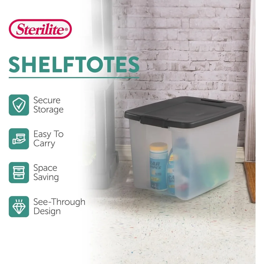 12 عبوة من صناديق تخزين بلاستيكية مع أغطية، حقائب أرفف كبيرة شفافة، 50 كيو تي، رمادي